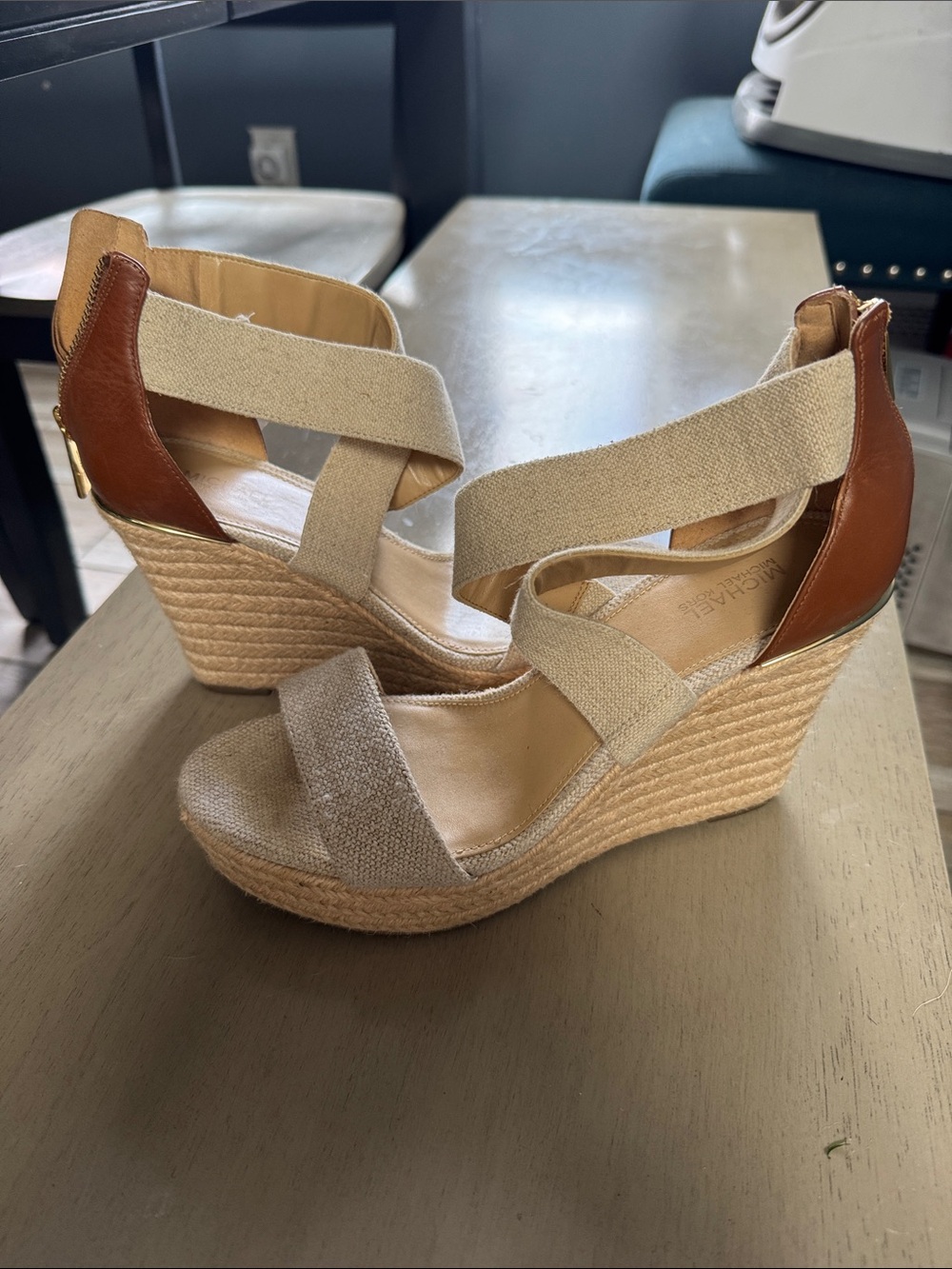 MICHAEL Michael Kors Beige and Brown Espadrille Wedge Sandals
